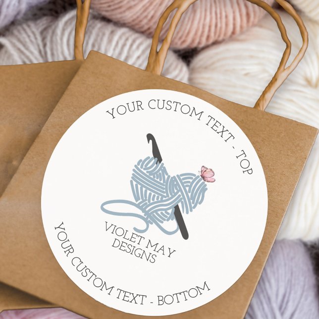Pastel Crochet Hook and Yarn Multi Purpose Classic Round Sticker (Custom labels for crochet products and gifts)