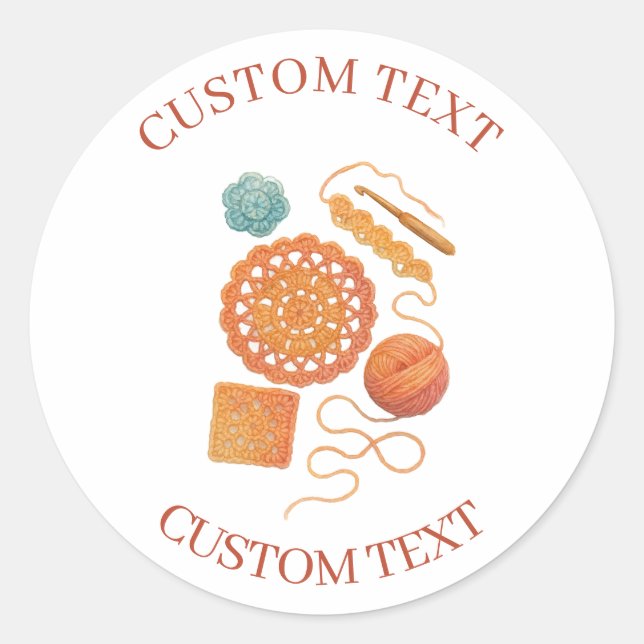Pastel Crochet hook Yarn Watercolor Crocheting Classic Round Sticker (Front)