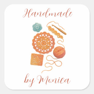 Pastel Crochet hook Yarn Watercolor Crocheting Square Sticker