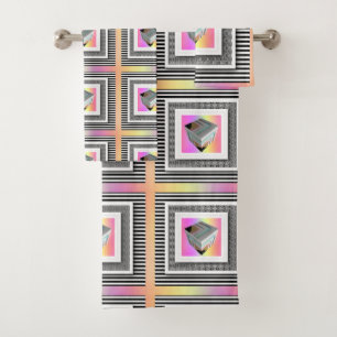 Pastel Cube With Stripes Bath Towel Set