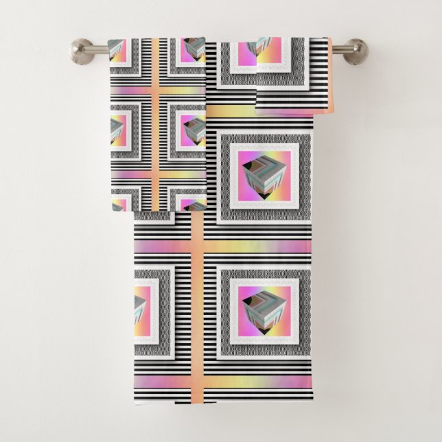 Pastel Cube With Stripes Bath Towel Set (Insitu)