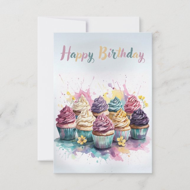 Pastel Cupcake Birthday Greeting Card (Front)