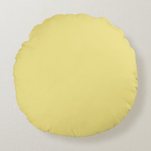 Pastel custard yellow decor ready to customize round pillow (Front)
