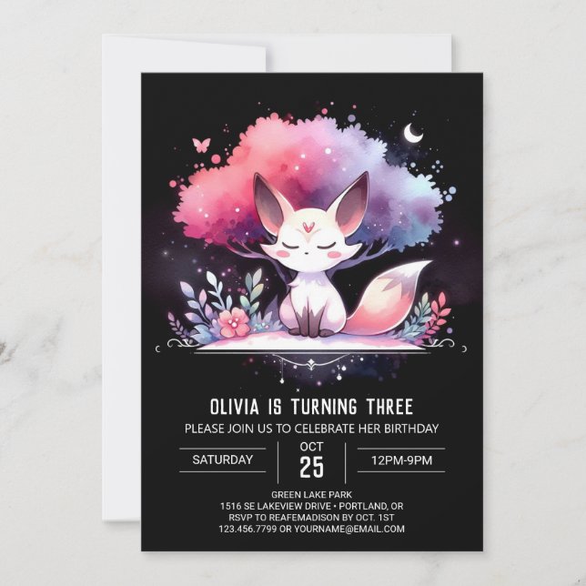 Pastel Custom Fox Birthday digital Invitation (Front)