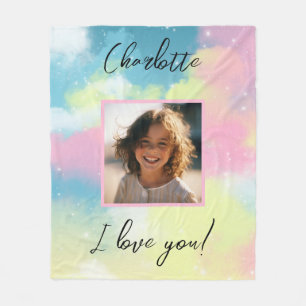 Pastel Custom Photo "I Love You" Personalized Name Fleece Blanket