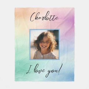 Pastel Custom Photo "I Love You" Personalized Name Fleece Blanket