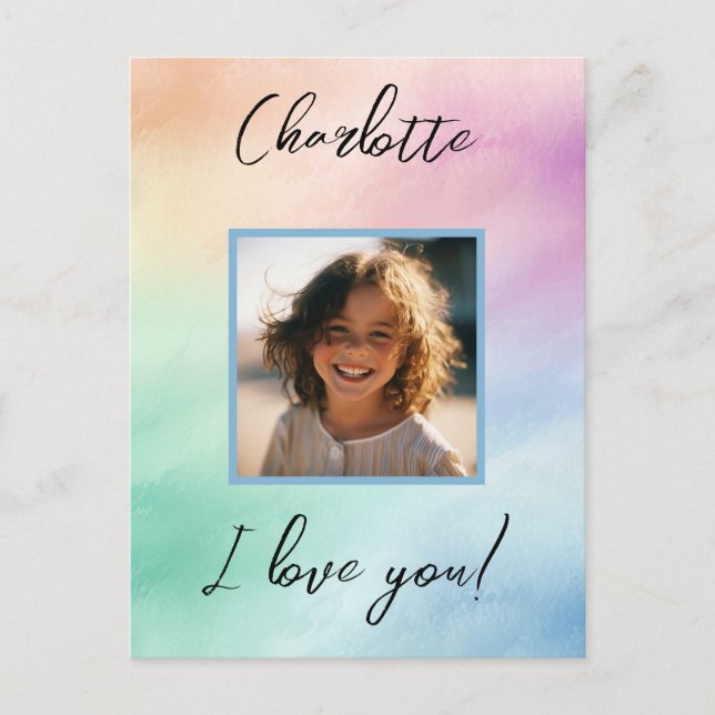 Pastel Custom Photo "I Love You" Personalized Name Postcard (Front)