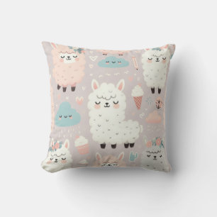 Pastel Cute Alpaca Pattern Throw Pillow