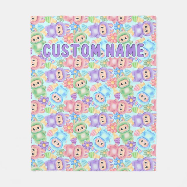 Pastel cute blanket, personalized cozy throw fleece blanket (Front)