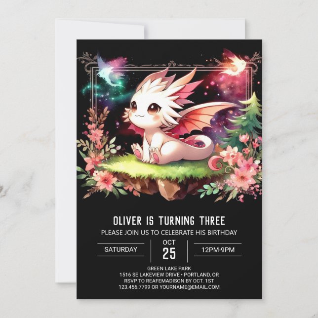 Pastel Cute Dragon Birthday  Invitation (Front)