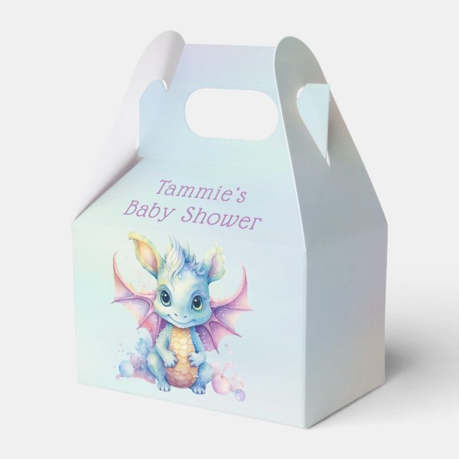 Pastel Cute Dragon Girl Baby Shower Favor Box (Front Side)