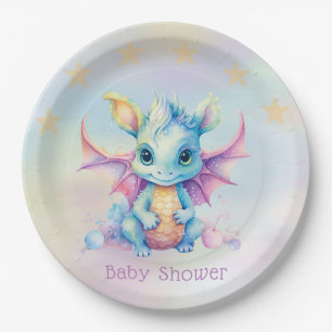 Pastel Cute Dragon Girl Baby Shower Paper Plate