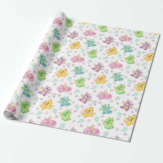 Pastel Cute Dragons And Diamonds Wrapping Paper