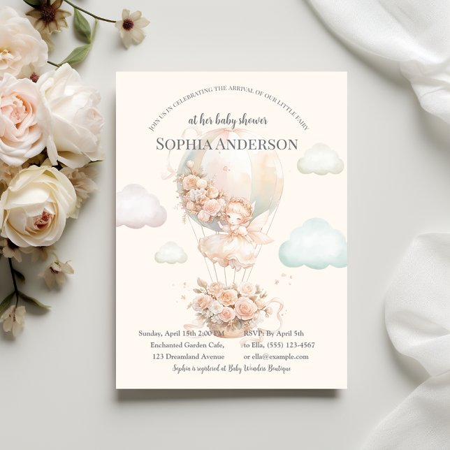 Pastel Cute Fairy Hot Air Balloon Baby Shower  Invitation (Creator Uploaded)