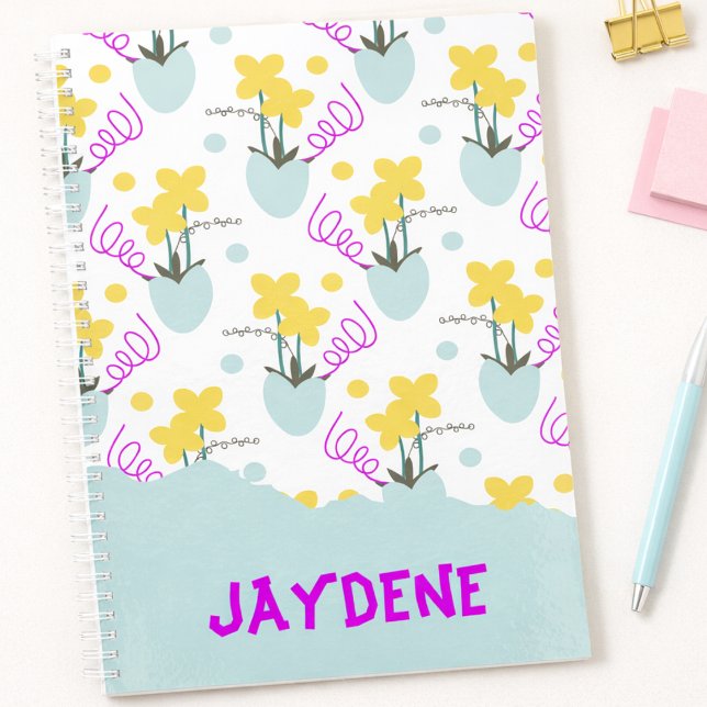 "Pastel Cute Flowers In Vases  Planner (Flowers in vases, dots and squiggles, and your name in bold. It's cute and hand drawn just for you.)