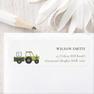 Pastel Cute Green Blue Farm Tractor Kids Address