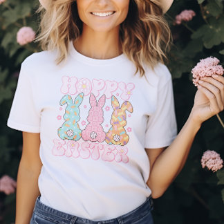 Pastel Cute Groovy Hoppy Easter Bunny Womens T-Shirt