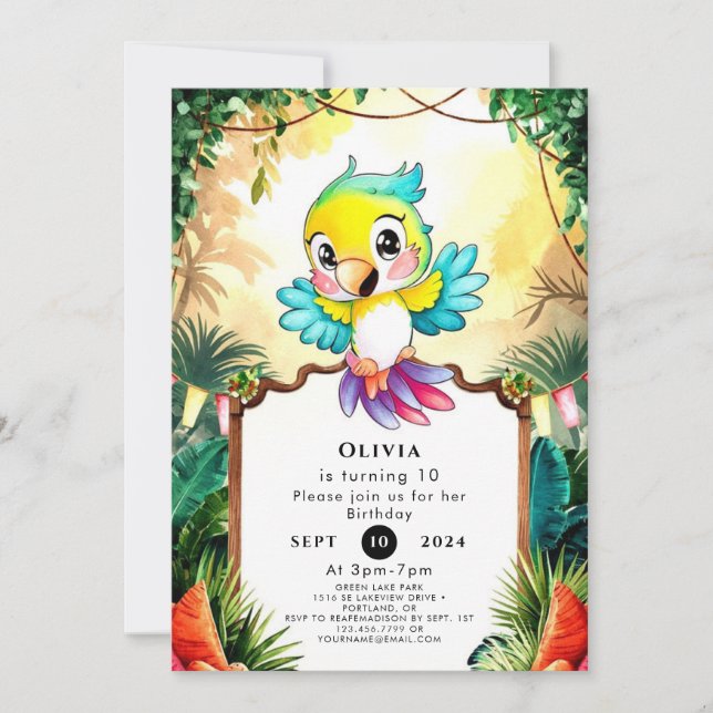Pastel Cute Parrot Birthday Invitation (Front)