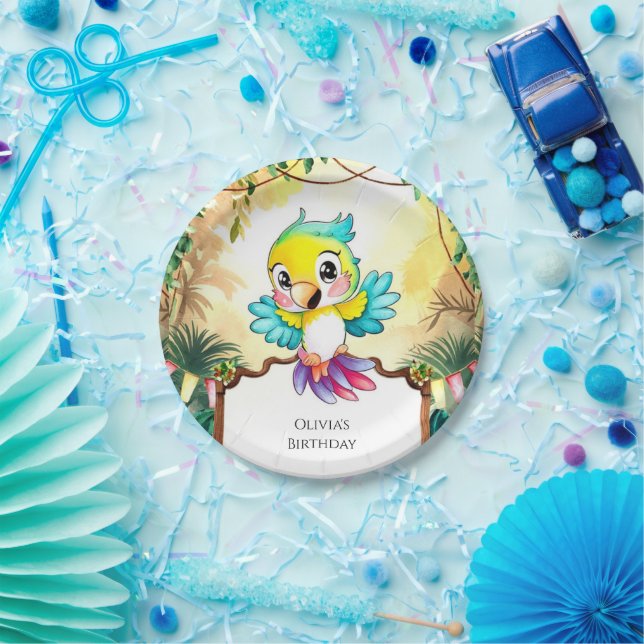 Pastel Cute Parrot Birthday Paper Plate (Party)