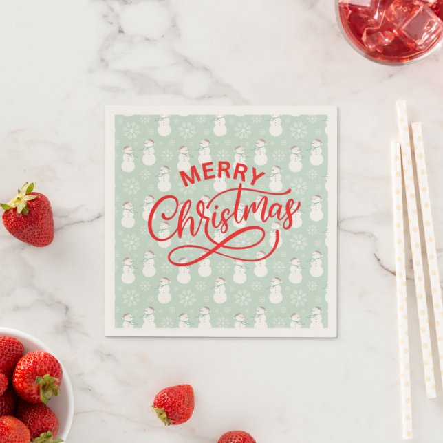 Pastel cute pattern snowman with calligraphy text  napkin (Insitu)