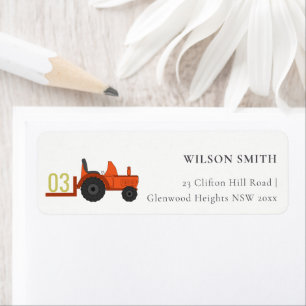 Pastel Cute Red Rust Farm Tractor Kids Adresse