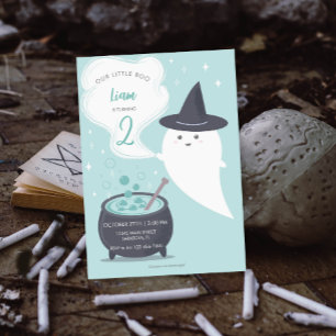 Pastel Cute Witch Ghost Halloween Birthday Invitation