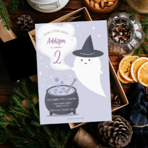 Pastel Cute Witch Ghost Halloween Birthday Invitation