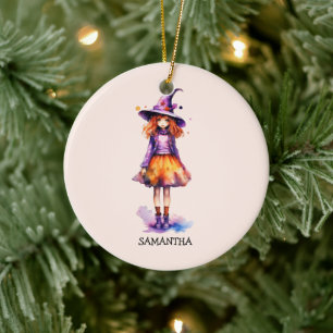 Pastel Cute Witch Girl - Halloween Aesthetic (2) Ceramic Ornament