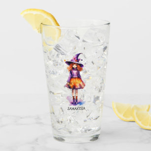 Pastel Cute Witch Girl - Halloween Aesthetic (2) Glass