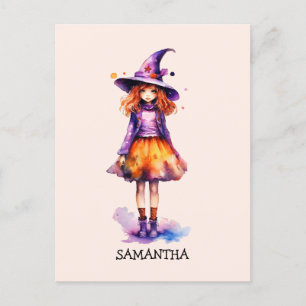 Pastel Cute Witch Girl - Halloween Aesthetic (2) Postcard