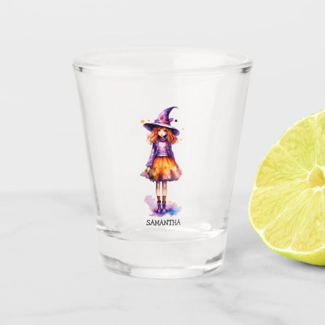 Pastel Cute Witch Girl - Halloween Aesthetic (2) Shot Glass (Front)