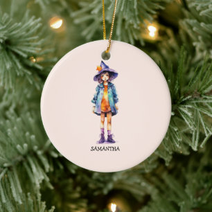 Pastel Cute Witch Girl Halloween Aesthetic Ceramic Ornament