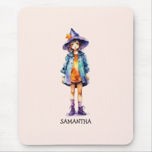 Pastel Cute Witch Girl Halloween Aesthetic  Mouse Pad
