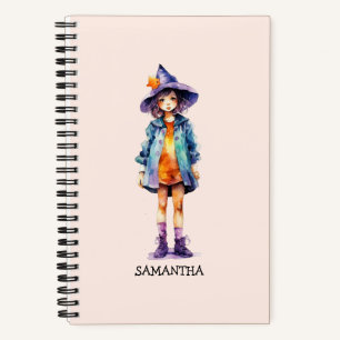 Pastel Cute Witch Girl Halloween Aesthetic Notebook
