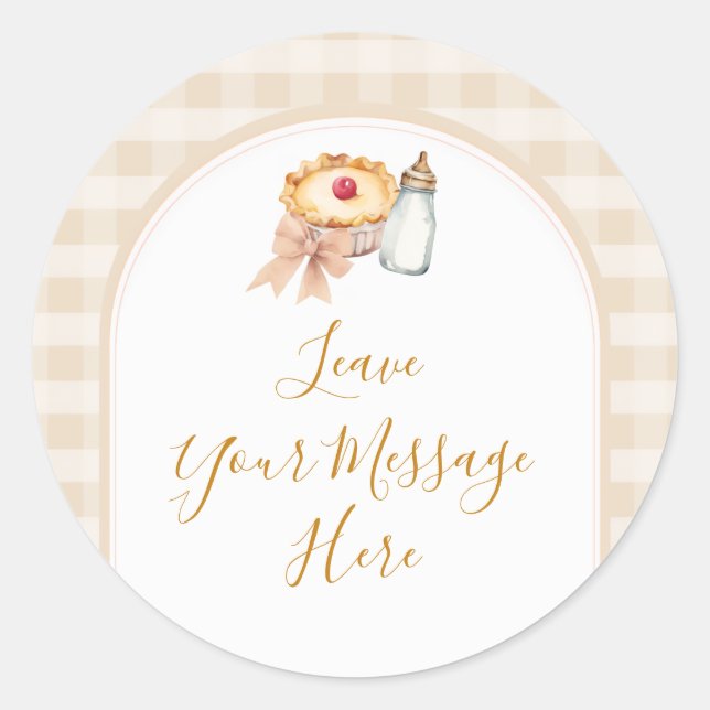 Pastel Cutie Pie Gingham Baby Shower Your Message Classic Round Sticker (Front)