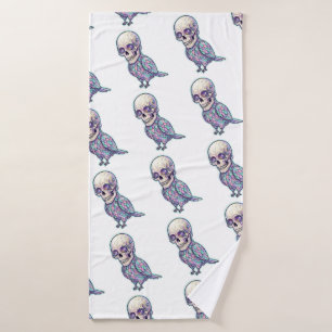 Pastel Cyber Skull &Mechanical Bird with Cosmic Ey Bath Towel