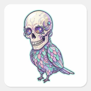 Pastel Cyber Skull &Mechanical Bird with Cosmic Ey Square Sticker