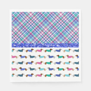 Pastel Dachshund  Plaid Paper Napkins