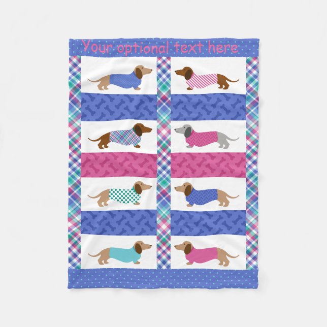 Pastel Dachshund Quilted Pattern Fleece Blanket (Front)