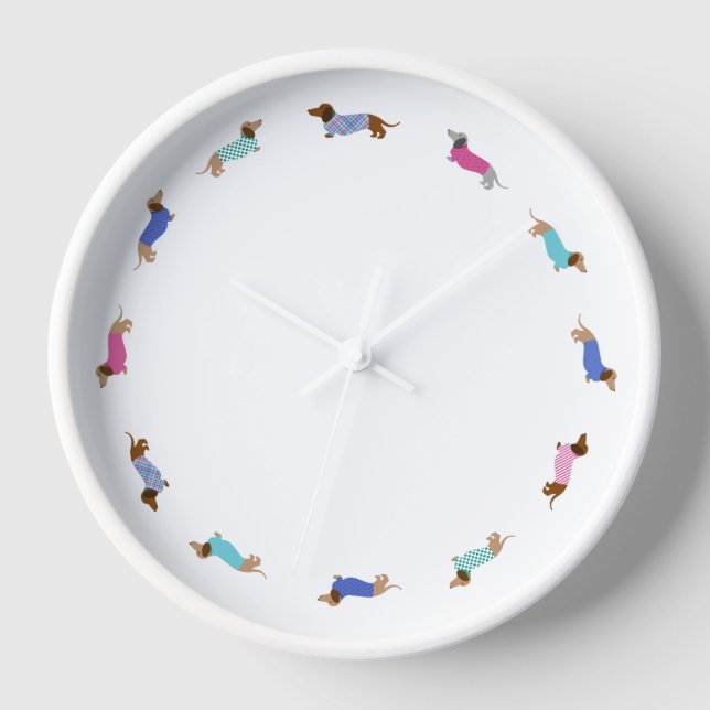 Pastel Dachshunds Mur Horloge Blanc Cadre (Recto)