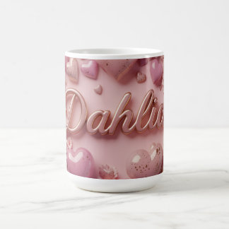 Pastel Dahlia Bloom Art with Hearts Coffee Mug