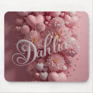 Pastel Dahlia Bloom Art with Hearts Mouse Pad