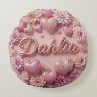 Pastel Dahlia Bloom Art with Hearts Round Pillow