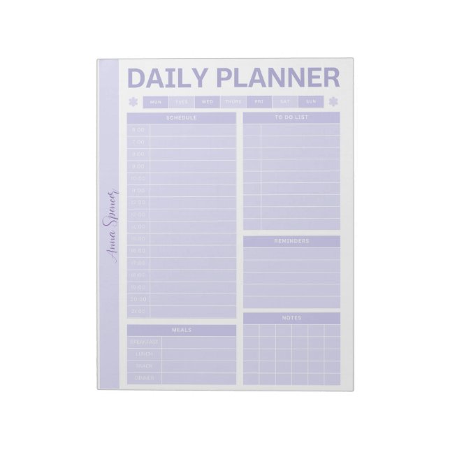 Pastel Daily Planner - Customizable Name Notepad (Rotated)