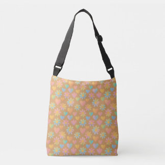 Pastel Daisy and Heart Pattern Crossbody Bag