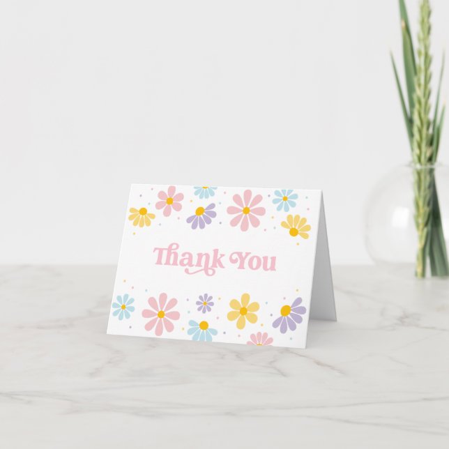Pastel Daisy First Birthday Thank You Card (Front)