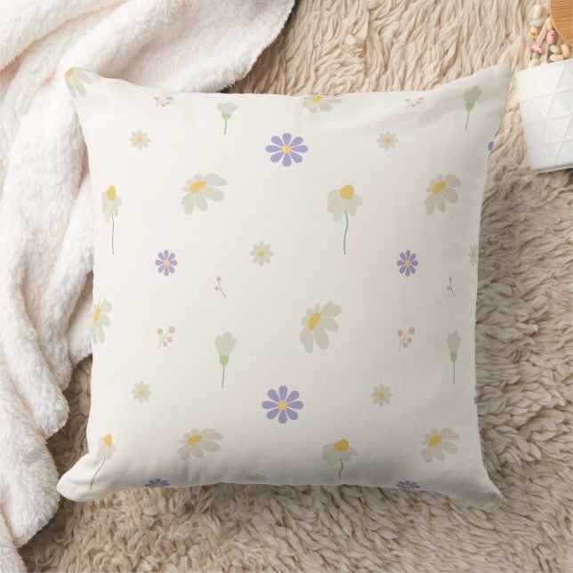 Pastel Daisy Floral Pattern Throw Pillow (Blanket)