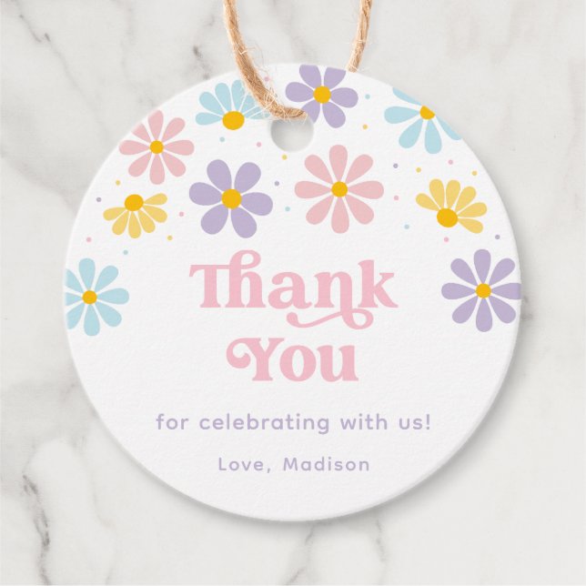 Pastel Daisy Flower Birthday Favour Tags (Front)