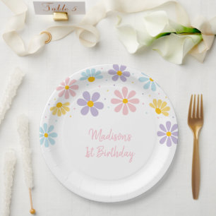 Pastel Daisy Flower Birthday Paper Plate