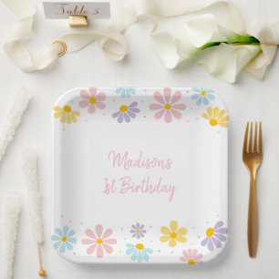 Pastel Daisy Flower Birthday Paper Plate